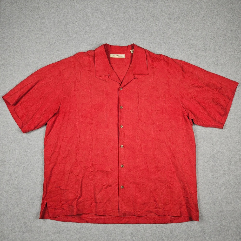 Tommy Bahama Men XXL Red Shirt Silk Jacquard Tropical Aloha Hawaiian Loop Collar - Picture 2 of 6